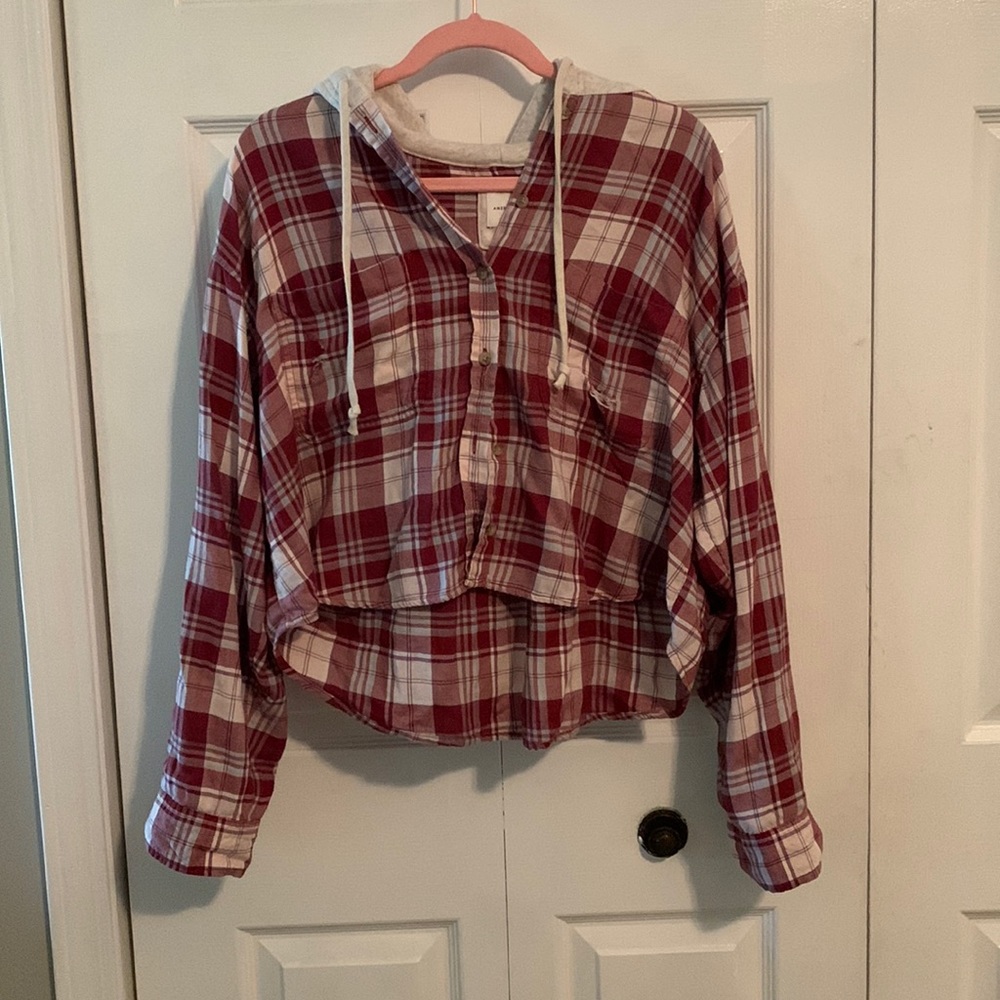 American Eagle cropped button up with hood